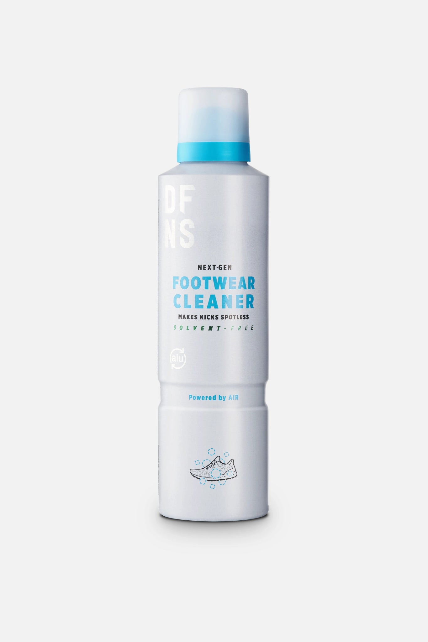 DFNS Next-Gen Footwear Cleaner spray with blue cap on white background